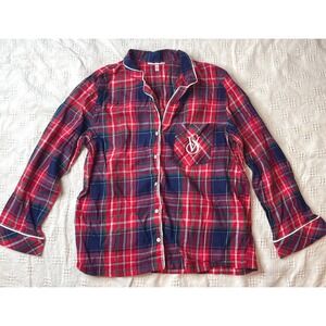 Victoria's Secret Plaid Tartan Christmas Pajama Set Red Blue Cotton Large